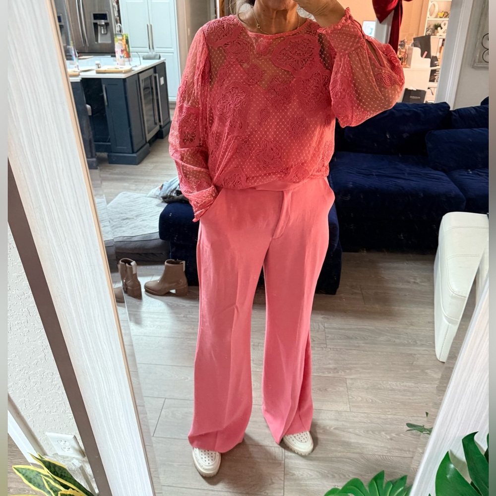 Express Coral Pink Wide-Leg Pants